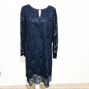 TAHARI Arthur S. Levine Blue Floral Lace Dress